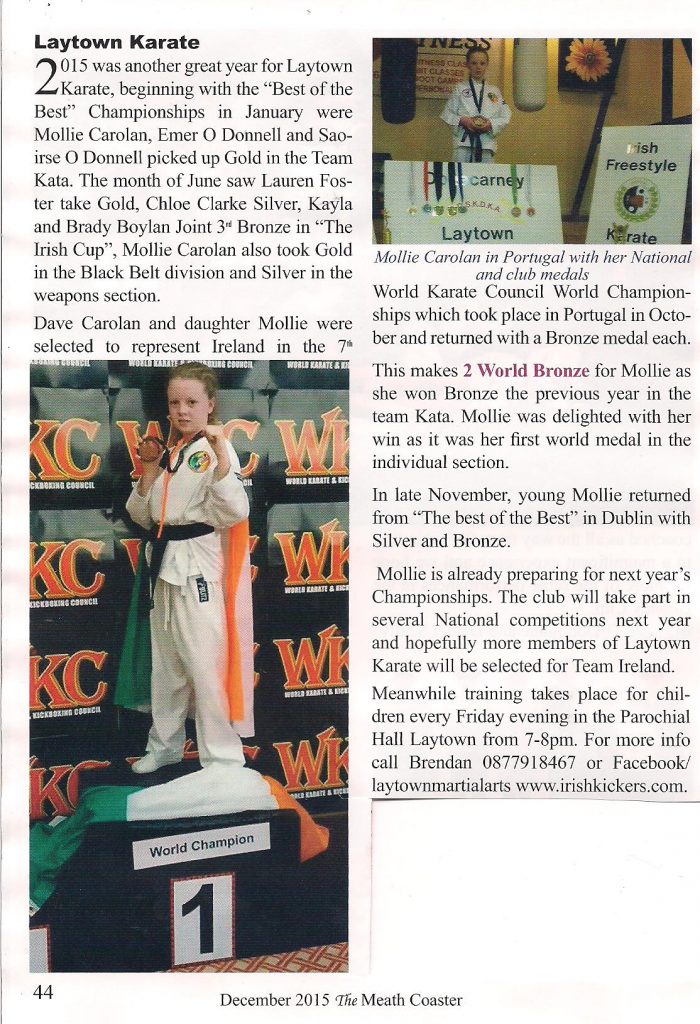 Mollie and Dave Carolan with Brendan Donnelly Karate report,