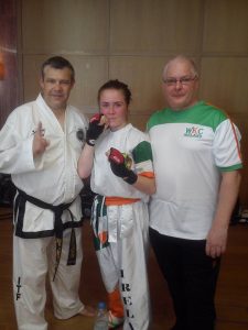 Robyn with Instructor Mark Enstone and Brendan Donnelly President WKC Ireland